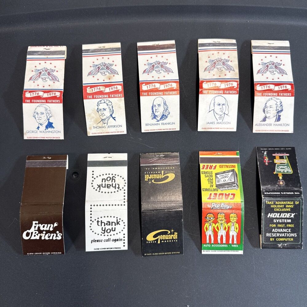 Set of 10 Vintage Matchbooks - Political Food Hotel Pep Boys generic